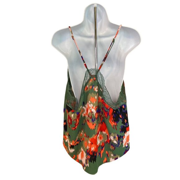 Women Cami Top XL Green Floral Lace Trim Adjustable Spaghetti Straps Cottagecore - Picture 2 of 7